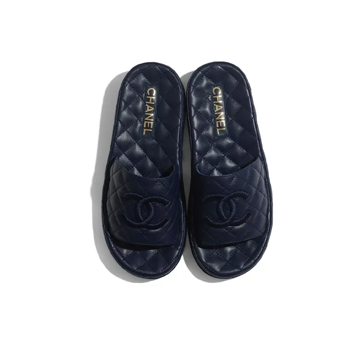 CHANEL Rubber Sole Abrasion Resistant Slide Slippers Women's Marine Blue-3