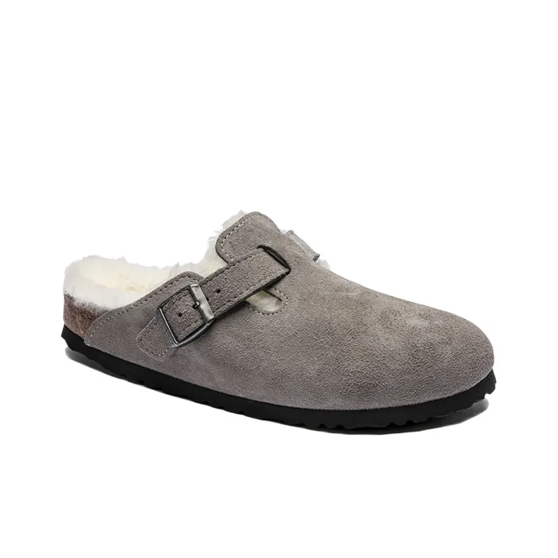 Birkenstock Boston Shearling Suede 'Stone Coin'-2
