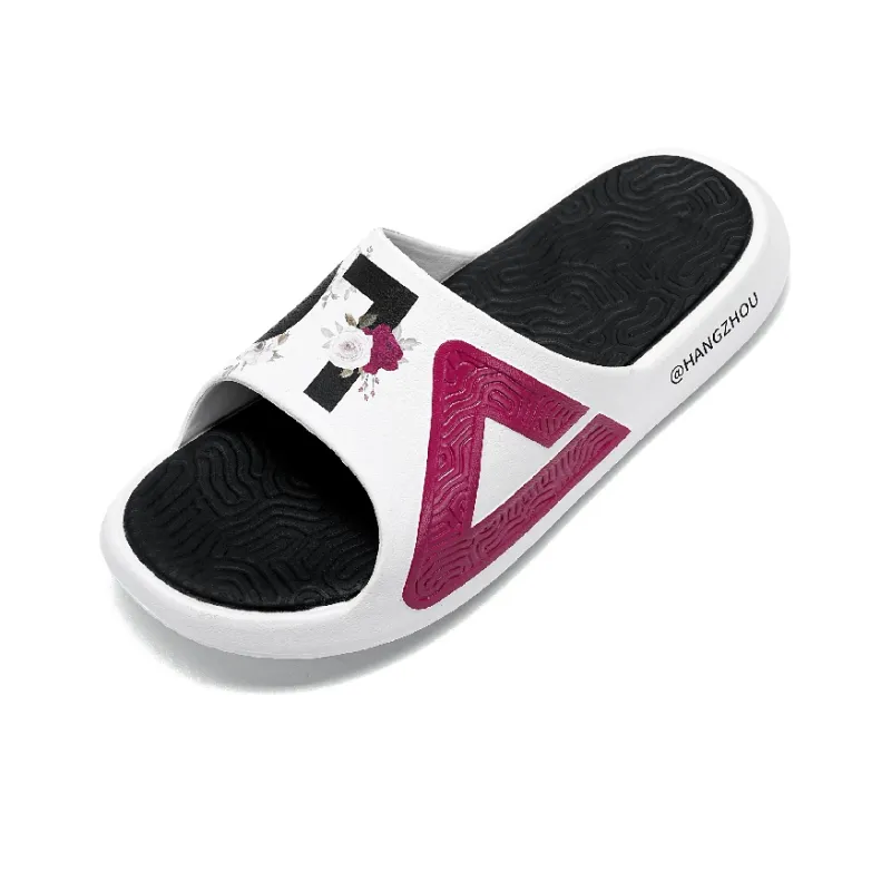 PEAK State Pole Guochuang Slippers Totem Graffiti Slip Resistant Slide Slippers Unisex All White Dark Red-5