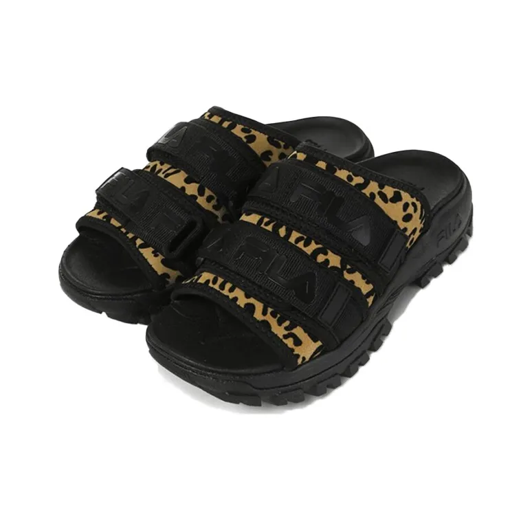 FILA Ray Slide Slippers Unisex Black/Leopard Print-1
