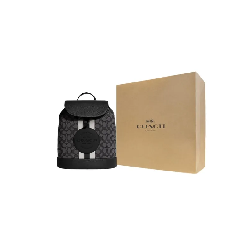 COACH Dempsey Fabric With Pebbled Leather Backpack Medium Size Women's Black-6