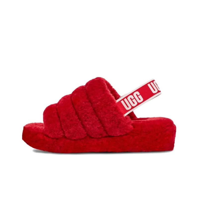 UGG Fluff Yeah Slide Samba Red Women's-0