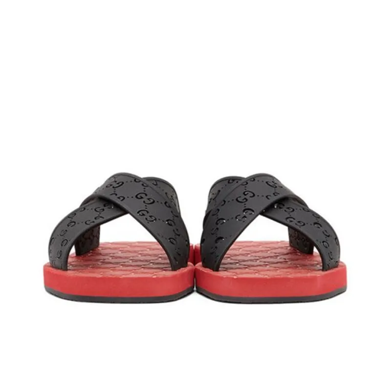 GUCCI Abrasion Resistant Slide Slippers Men's Black Red-2