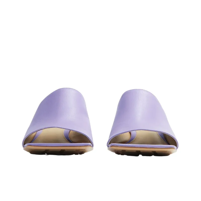 Bottega Veneta Stretch Leather Patchwork Abrasion Resistant Slide Slippers Women's Purple-2