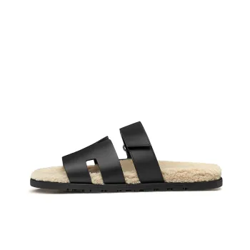 HERMES Chypre Sandal Noir Leather Woolskin M