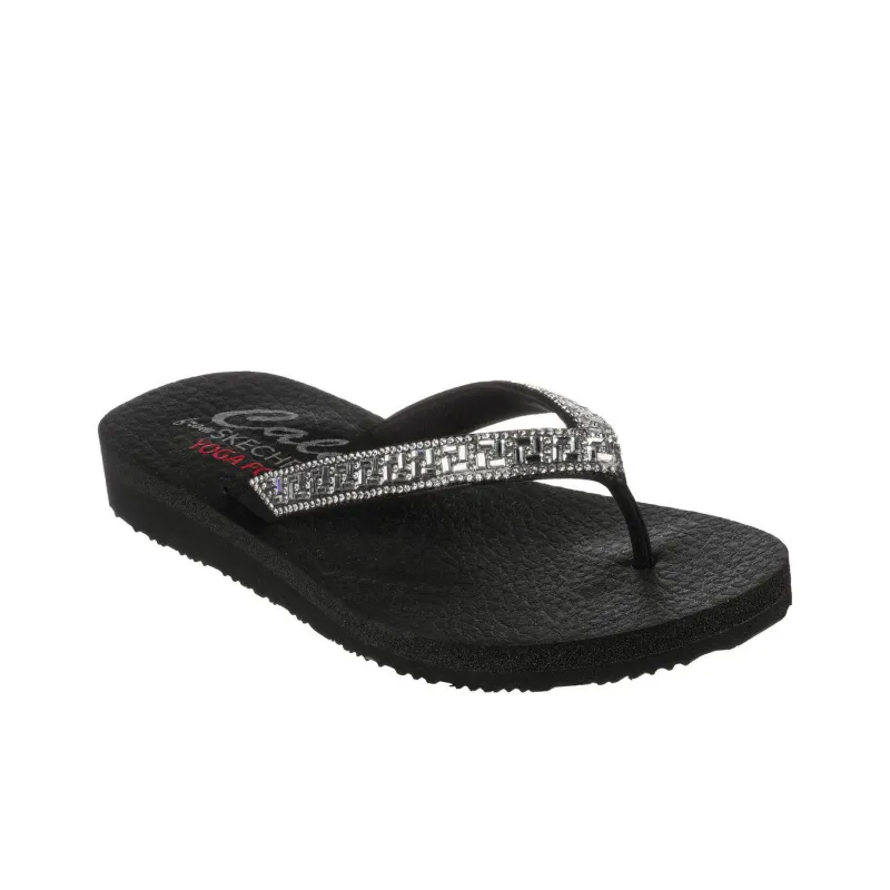 Skechers Meditation Rubber Sole Slip-Resistant Slide Slippers Women's Black Silver-2