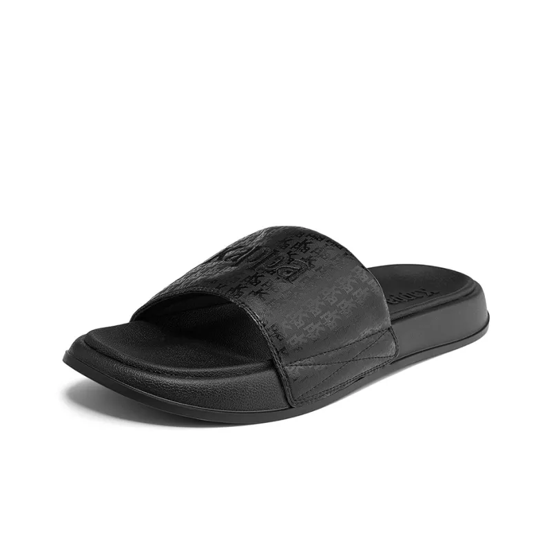 Kappa Stitching Slip Resistant Abrasion Resistant Slide Slippers Unisex Black-2