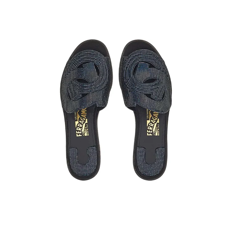 FERRAGAMO GANCINI Slide Slippers Women's Black-3