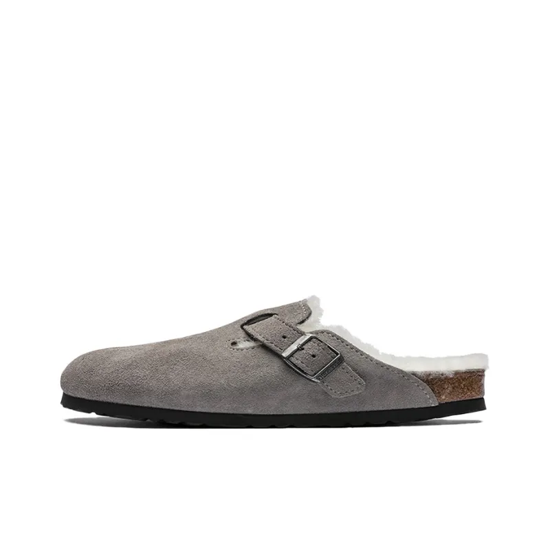 Birkenstock Boston Shearling Suede 'Stone Coin'-0
