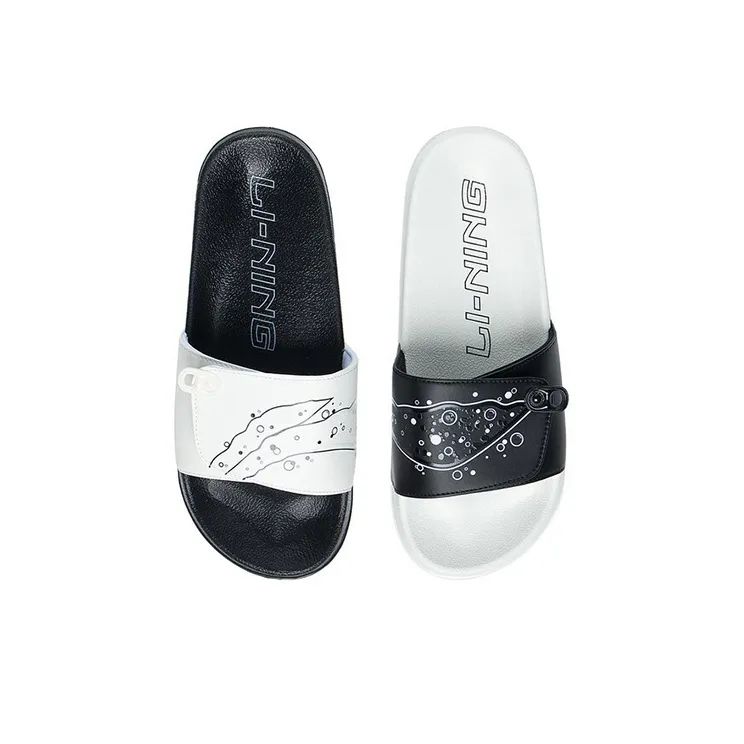 LiNing LN Slipper Rubber Sole Slide Slippers Men's Black White-3