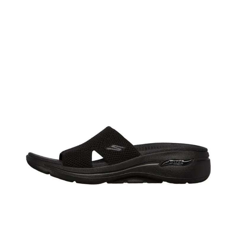 Skechers Go Walk Arch Fit Rubber Sole Slip Resistant Slide Slippers Women's All Black-0
