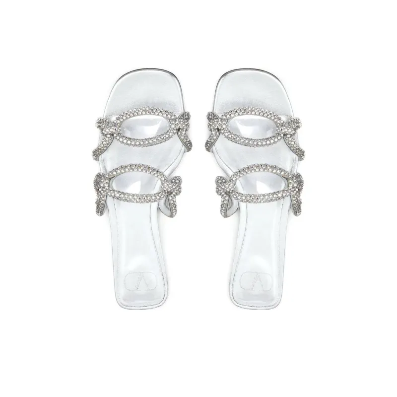 Valentino Chain Embellished Slip On Sandals Silver Women's-3