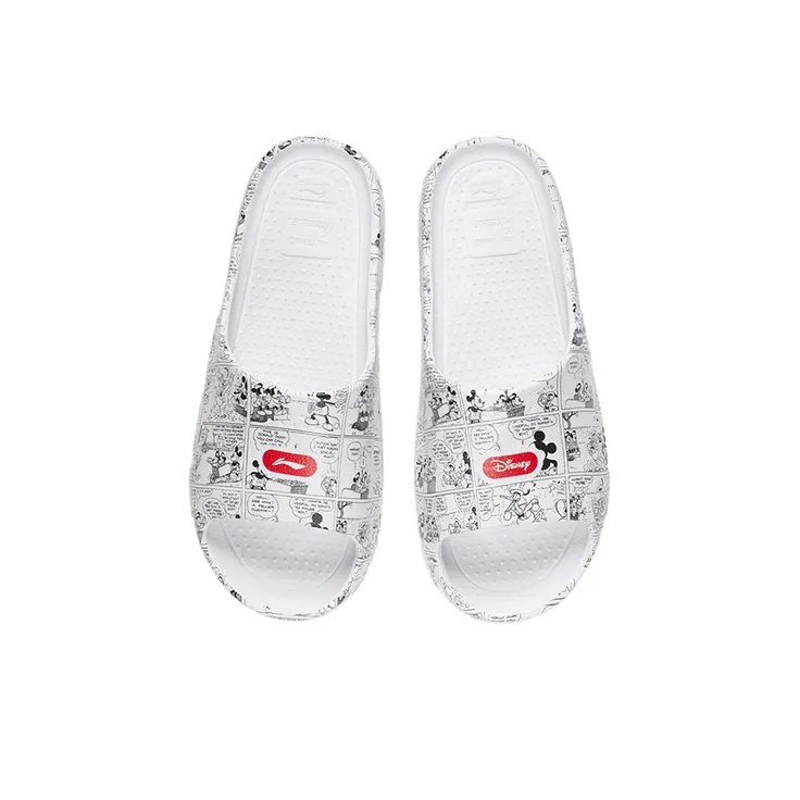 Disney x LiNing Slip Resistant Abrasion Resistant Slide Slippers Men's White Black Comic-3