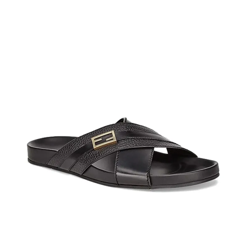 FENDI Metal Antibacterial Sports Slippers Men's Black-2