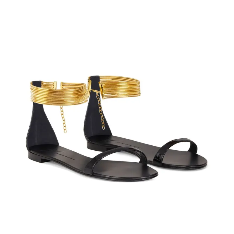 giuseppe zanotti Kay Gold Ankle-strap Flat Sandals-2