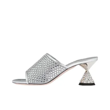 MIU MIU Abrasion Resistant Slide Slippers Women's Silver