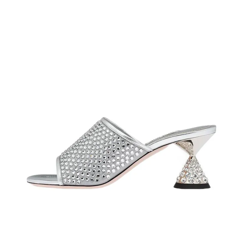 MIU MIU Abrasion Resistant Slide Slippers Women's Silver-0
