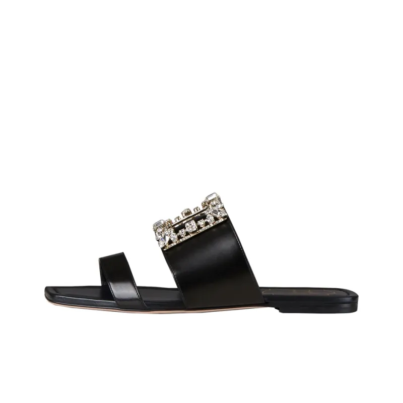 Roger Vivier Broche Vivier Series Slip Resistant Slide Slippers Women's Black-0