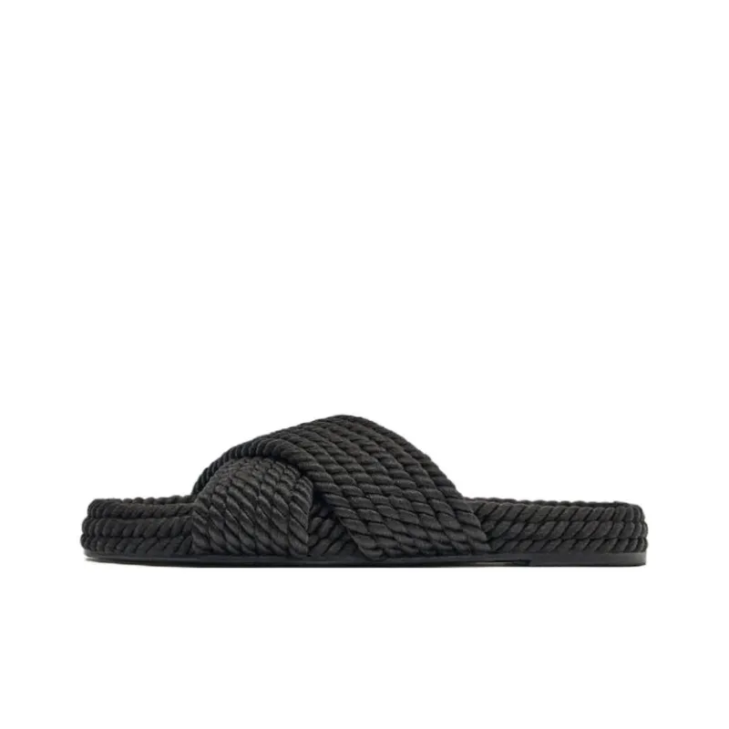 ZARA Rubber Sole Slide Slippers Women's Black-0
