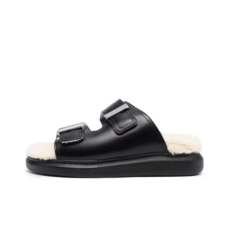 Alexander McQueen Oversized Hybrid Slides Shearling Black Women's-0