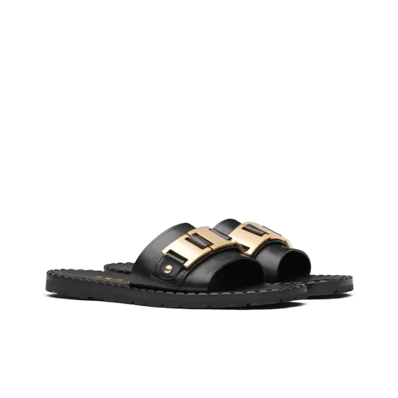 PRADA Slide Slippers Women's Black/Gold-2