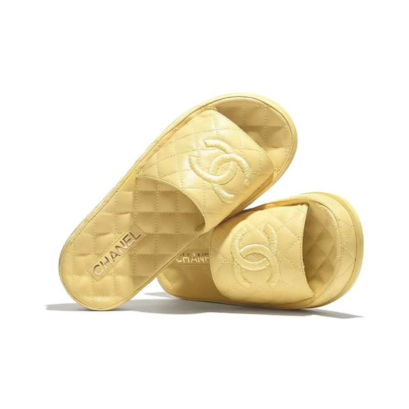 CHANEL Rubber Sole Abrasion Resistant Slide Slippers Women's Yellow-3