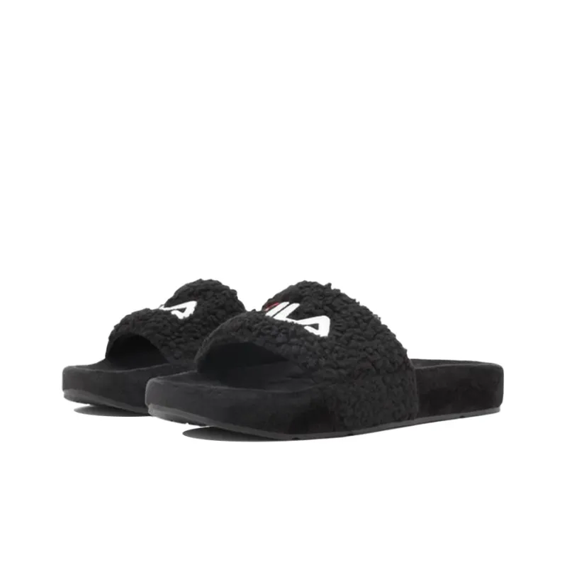 FILA Drifter Fuzzy Slide Slippers Unisex Black Korean Style-1