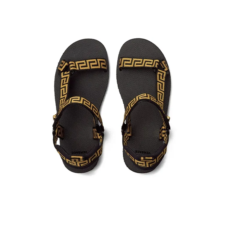 FANSIZHE La Greca One Strap Sandals Men's Black Gold-3