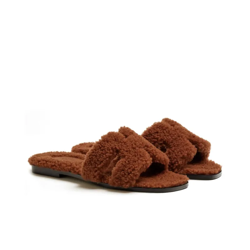 HERMES Oran Sandal Cognac Woolskin-2