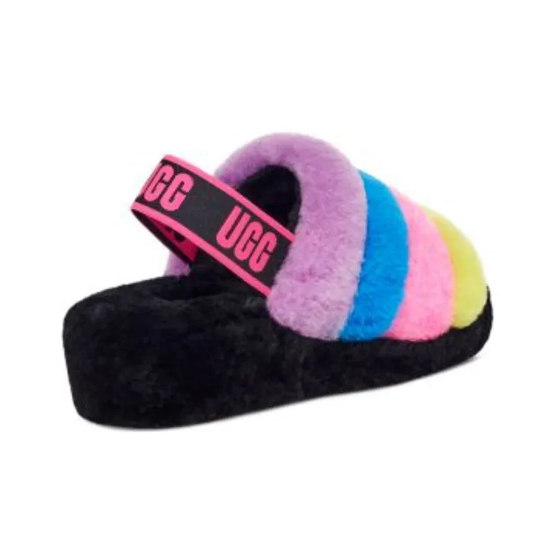 UGG Fluff Yeah Slide Black Taffy Pink Multi Women's-3