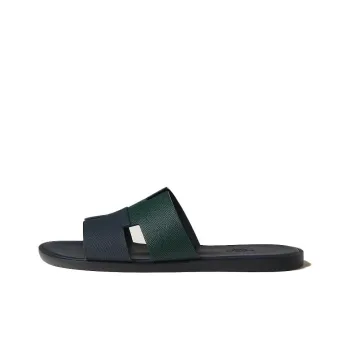 HERMES Izmir Genuine Leather Sole Slide Slippers Men's Blue