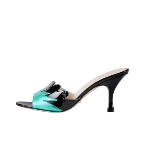 GUCCI Rubber Sole Slide Slippers Women's Black Green