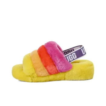 UGG Fluff Yeah Slide Slipper Rainbow Yellow Women's