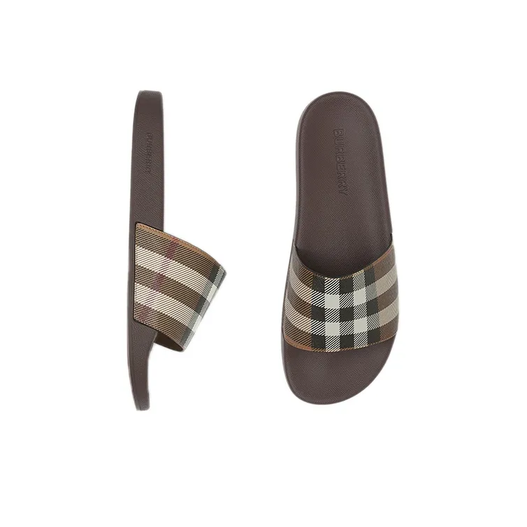 Burberry Check Print Slides Dark Birch Brown-3