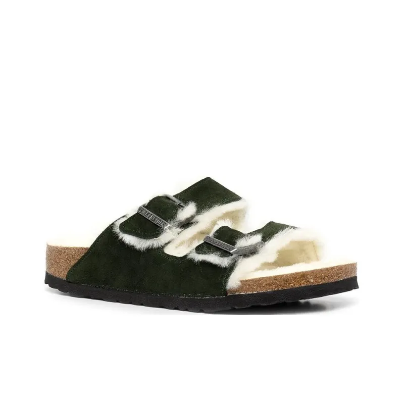 Birkenstock Arizona Shearling Sandal Suede Leather Narrow Fit 'Green' Women's-3