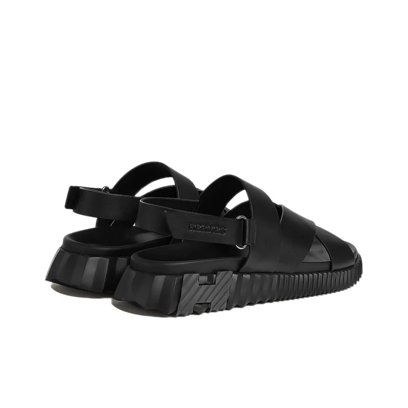 HERMES Electric Strap Sandals Men's Black-3