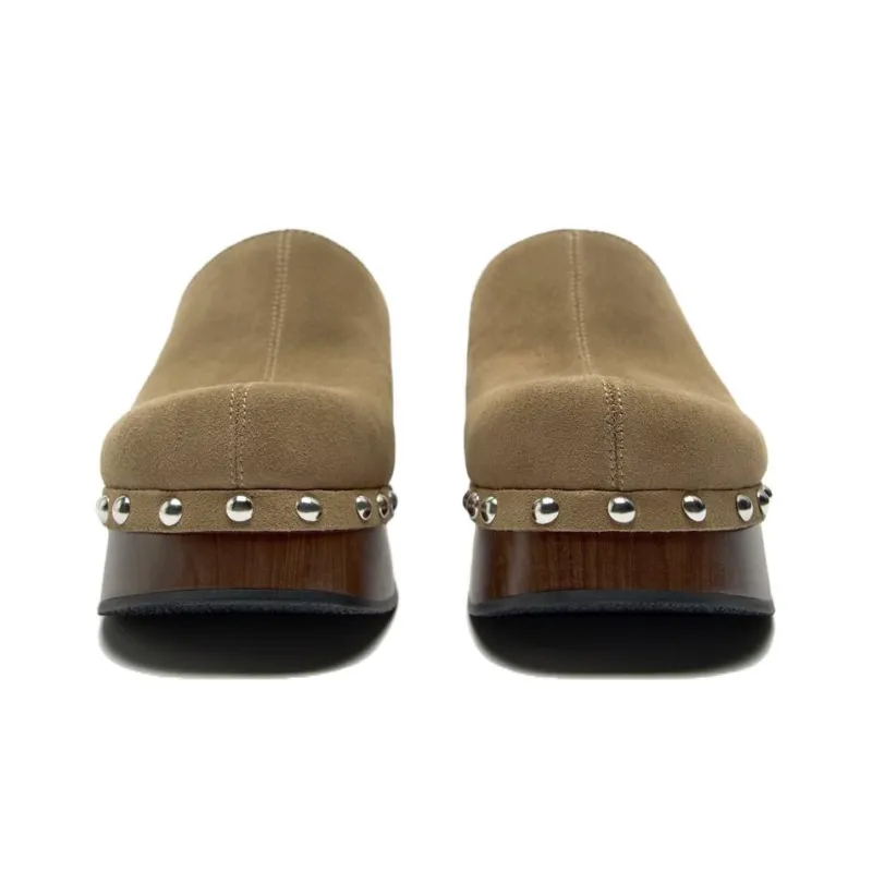 ZARA Closed Toe Slippers Women's Taupe-2