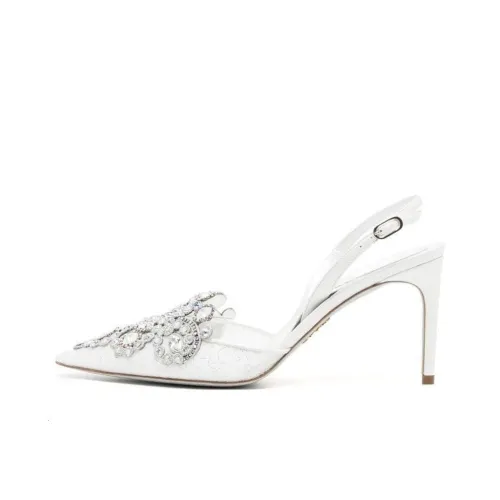 René Caovilla Lace Embellished Crystal Sling Back Pumps