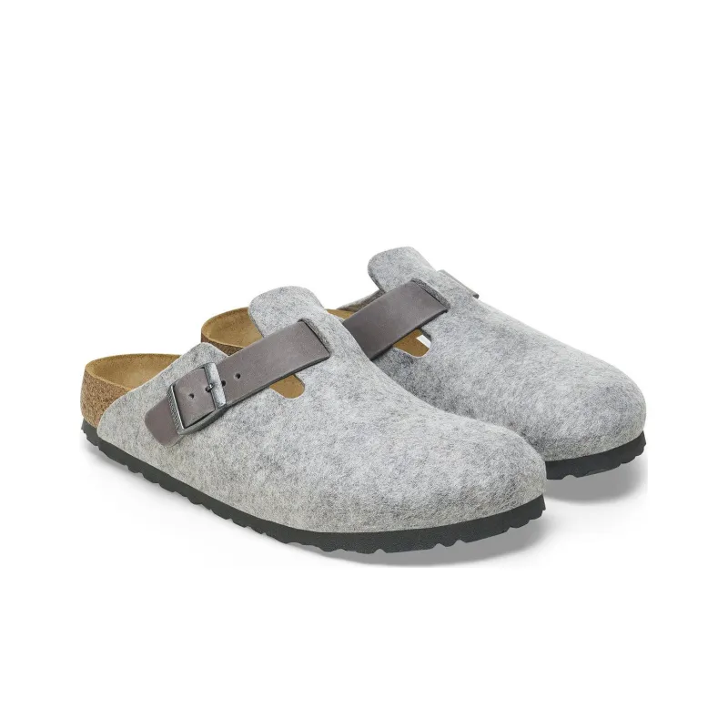 Birkenstock Boston Natural Leather Felt 'Light Grey'-2
