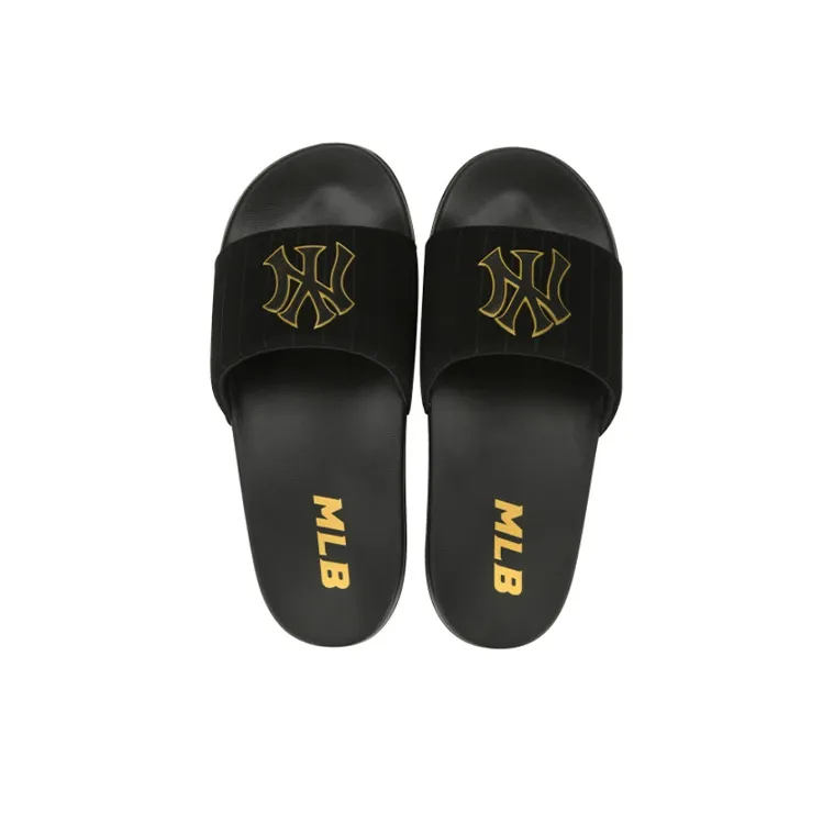 MLB Slipper Rubber Sole Slip Resistant Abrasion Resistant Slide Slippers Unisex Black Gold-2
