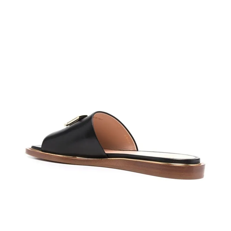 BALLY Rubber Sole Leather Patchwork Antibacterial Slide Slippers Women's Black-3