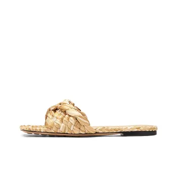 Bottega Veneta Raffia Stretch Flat Sandals Macadamia Women's