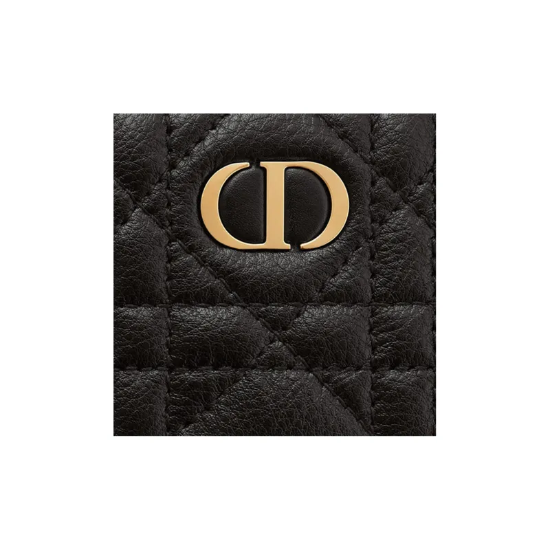 DIOR Calfskin Wallet Card Holder Clutch Women's Black-3