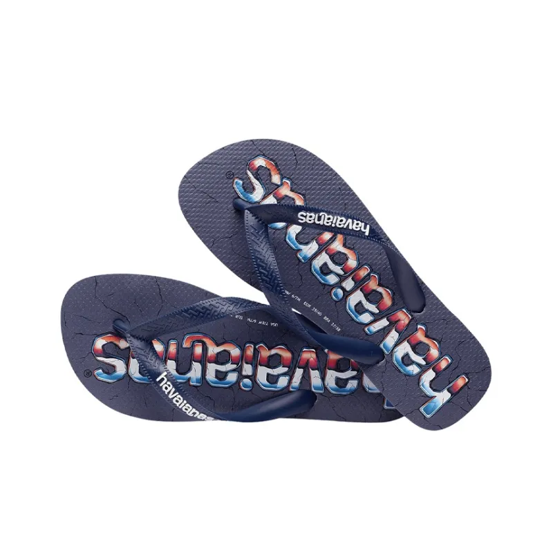 Havaianas Logomania Print Stylish Sandals Unisex Marine Blue-4