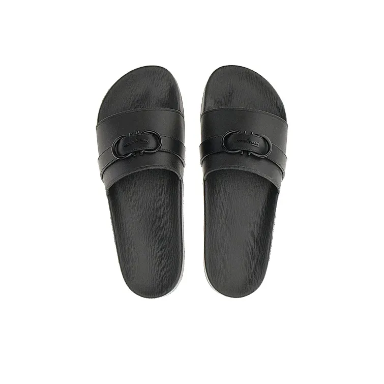 FERRAGAMO GANCINI Rubber Sole Slide Slippers Men's Black-3