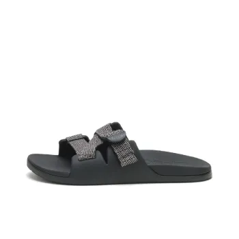 Chaco Chillos Slide Slippers Men's Black Background Plaid Fabric Belt