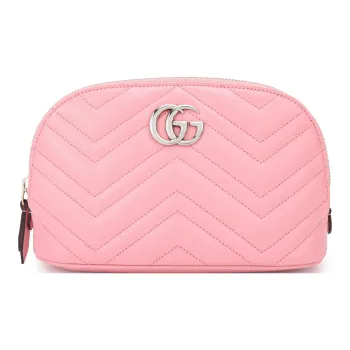 GUCCI Leather Makeup Bag, Toiletry Bag, Clutch Large Size Women's Pink/Candy/Unicorn Color