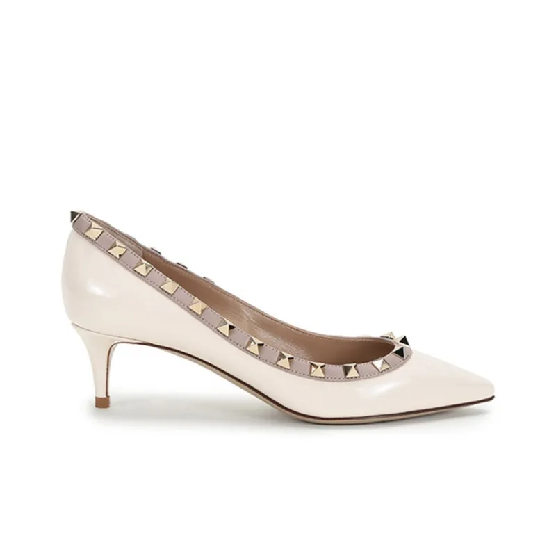 Valentino Rockstud Slim Heel High Heels 5cm Women's Light Ivory-1