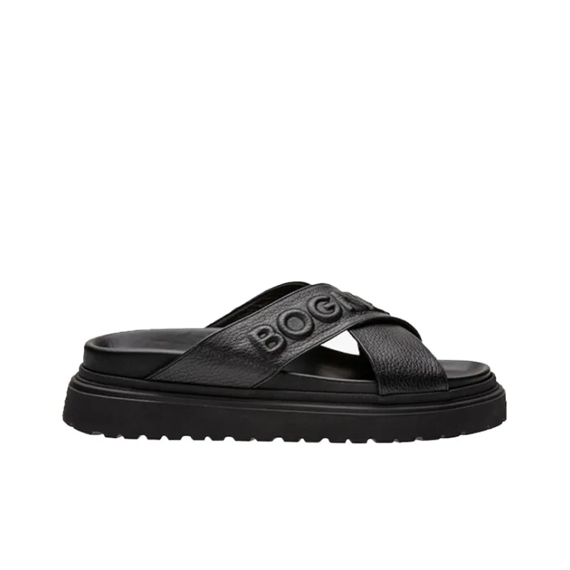 BOGNER Rubber Sole Leather Patchwork Slide Slippers Men's Black-1