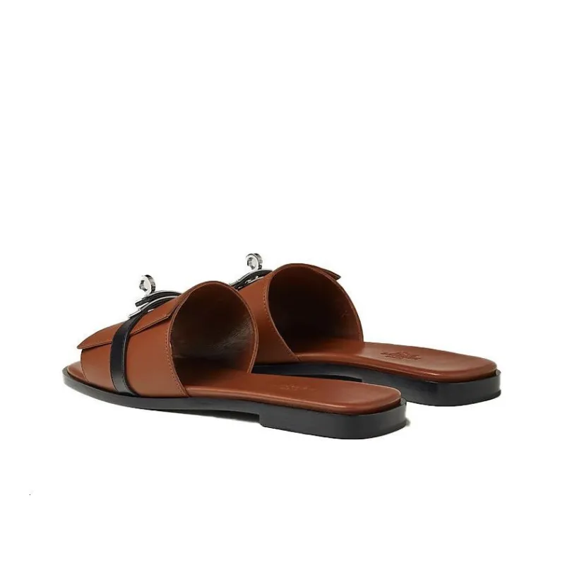 HERMES Giulia Slide Slippers Women's Brown-3